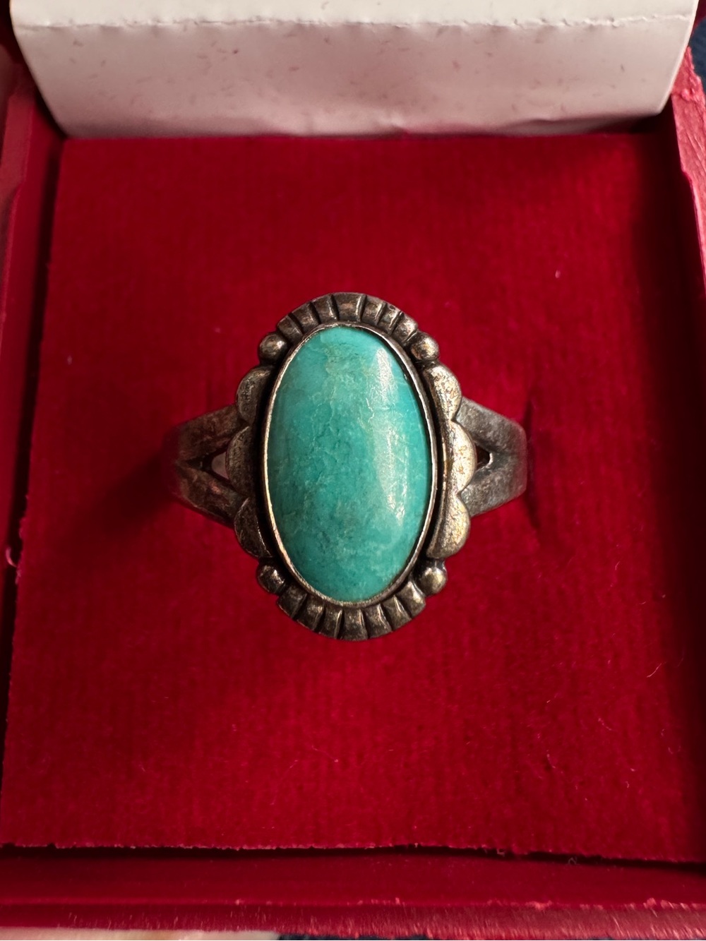 925 Sterling Silver Native American Turquoise Ring Size 9
